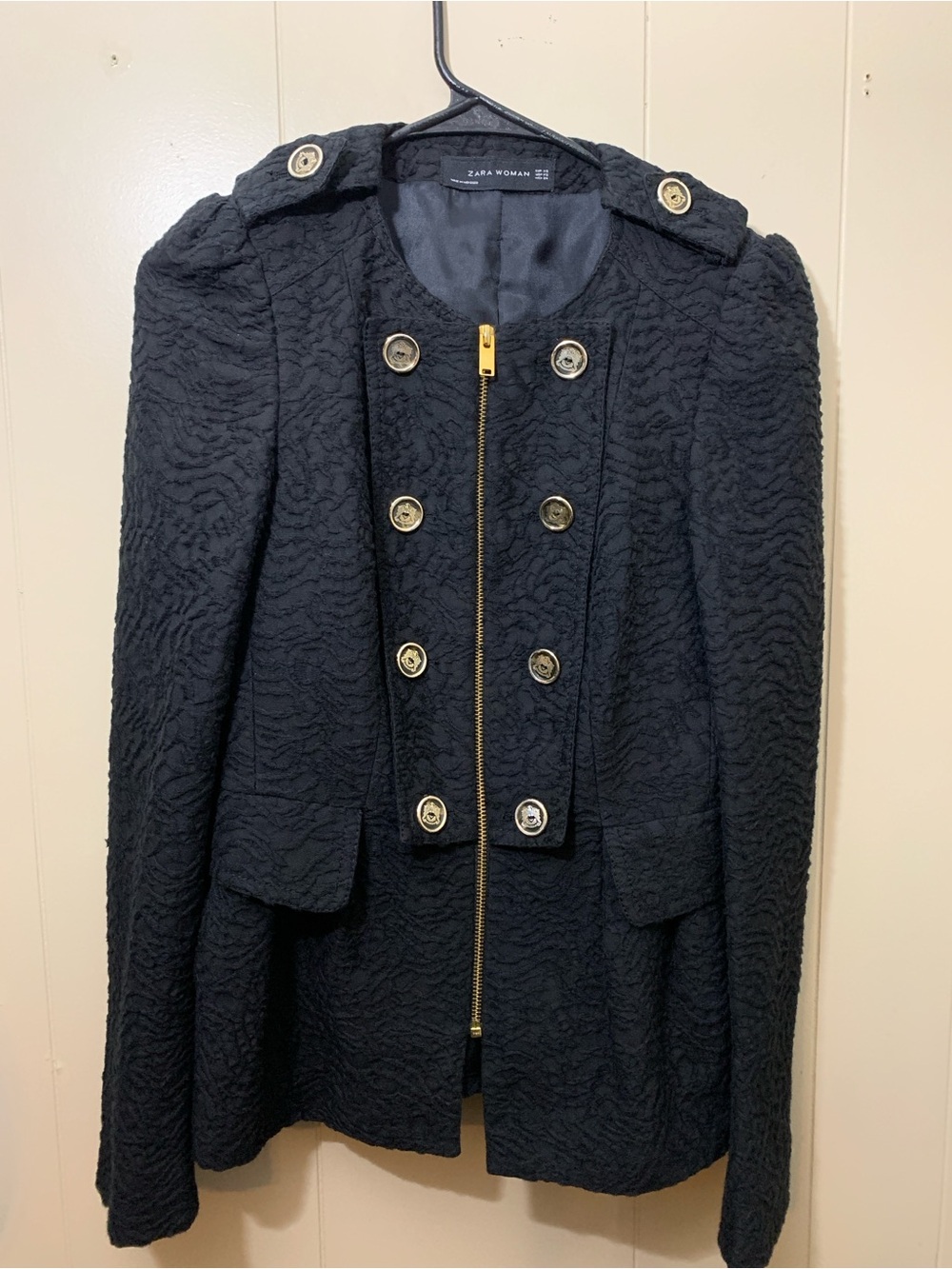 Women’s XS Zara Black Textured Military-Style Jacket